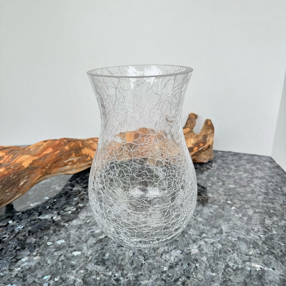 Vintage 7.5” Flared Crackled Clear Glass Decorative Flower Vase Hand Blown